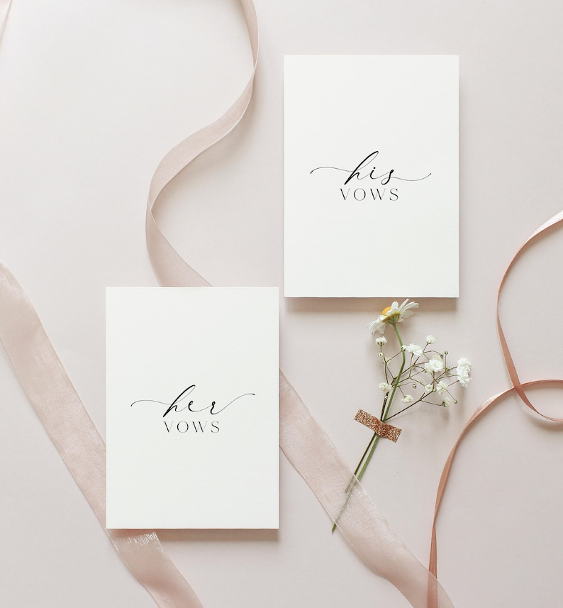 His And Her Vows, Bride and Groom Wedding Day Card Template, Minimalist Wedding Vows Card, Wedding Ceremony Card, Off White Ivory, Ellesmere