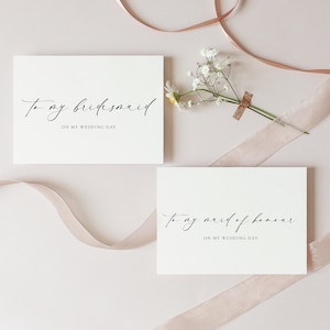 To My Bridesmaid and Maid Of Honour On My Wedding Day Card, Minimalist Bridesmaid Wedding Card, Thank You Bridal Party Card, Off White Iovry, Ellesmere