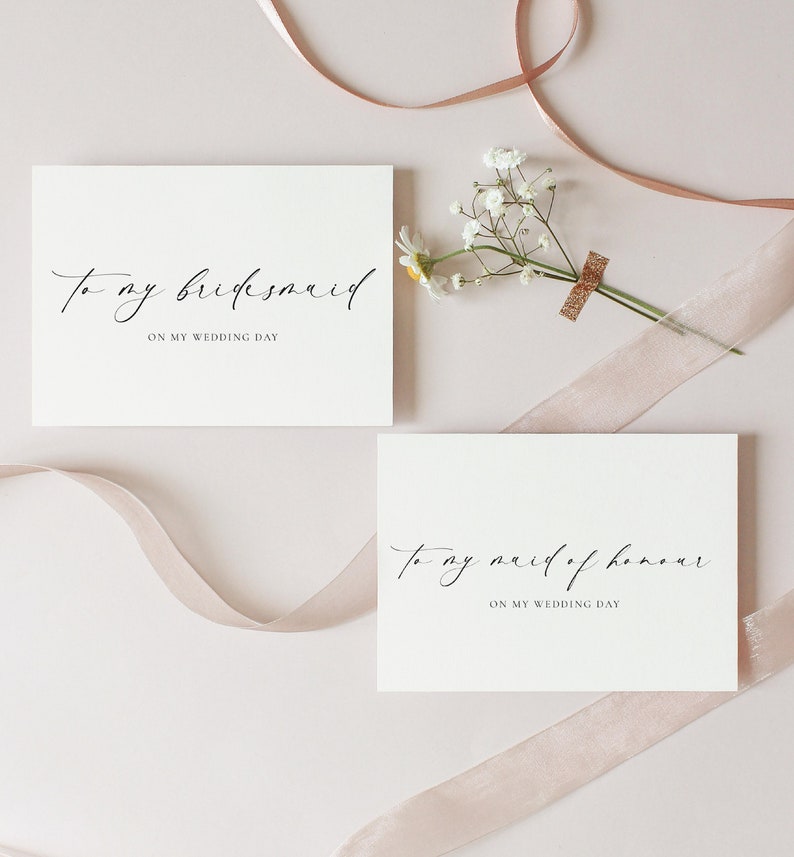 To My Bridesmaid and Maid Of Honour On My Wedding Day Card, Minimalist Bridesmaid Wedding Card, Thank You Bridal Party Card, Off White Iovry, Ellesmere