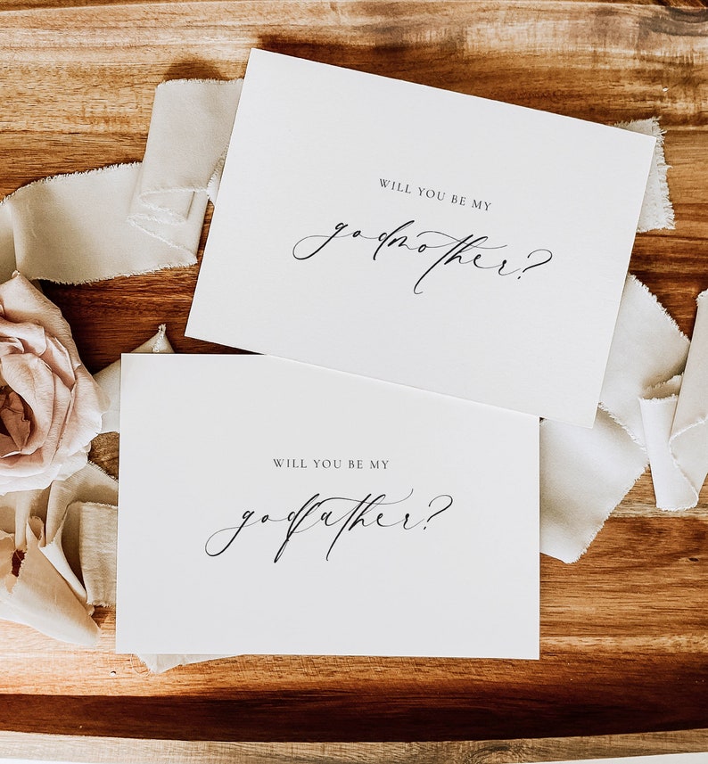 Will You Be My Godmother Godfather Proposal Card, Christening Card, Godparents Proposal Card, Off-White Ivory, Ellesmere