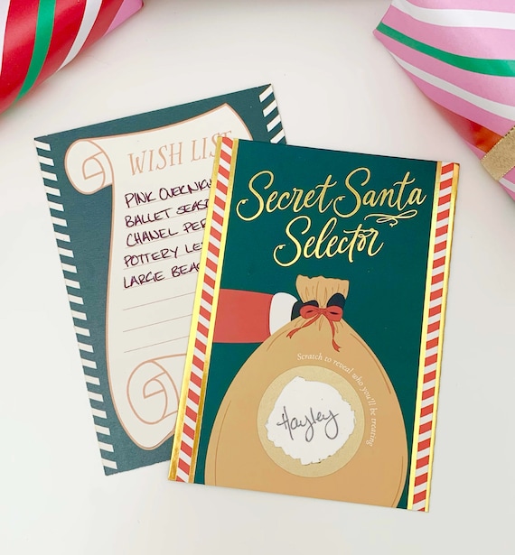 Secret Santa Selector Set of 8 cards, Scratch-off Secret Santa Assignment Cards, Christmas Gift Exchange Game, Christmas, Gift List