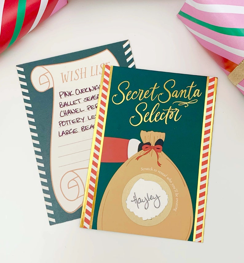 Secret Santa Selector Set of 8 cards, Scratch-off Secret Santa Assignment Cards, Christmas Gift Exchange Game, Christmas, Gift List