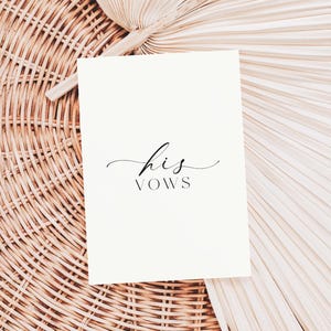 His And Her Vows, Bride and Groom Wedding Day Card, Minimalist Wedding Vows Card, Wedding Ceremony Card, Off White Ivory, Ellesmere