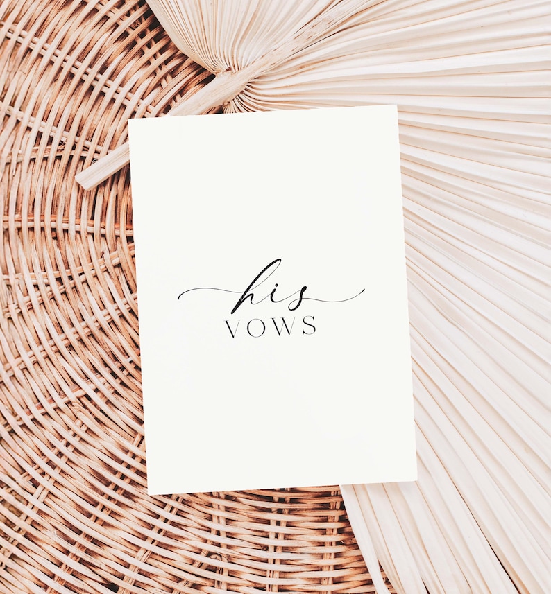 His And Her Vows, Bride and Groom Wedding Day Card, Minimalist Wedding Vows Card, Wedding Ceremony Card, Off White Ivory, Ellesmere