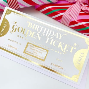 Scratch-Off Birthday Golden Ticket, Surprise & Reveal Birthday Gift Certificate, Present Coupon, Surprise Holiday, Custom Gift Voucher