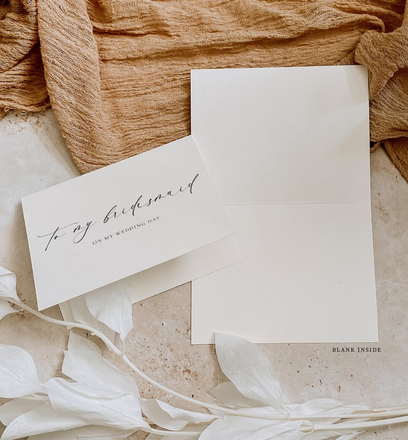 To My Bridesmaid and Maid Of Honour On My Wedding Day Card, Minimalist Bridesmaid Wedding Card, Thank You Bridal Party Card, Off White Iovry, Ellesmere