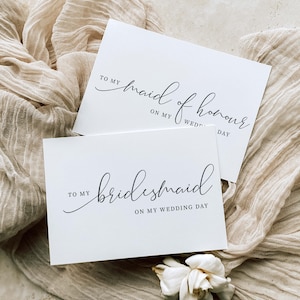 To My Bridesmaid and Maid Of Honour On My Wedding Day Card, Minimalist Wedding Card, Thank You Bridal Party Card, White, Brooklyn