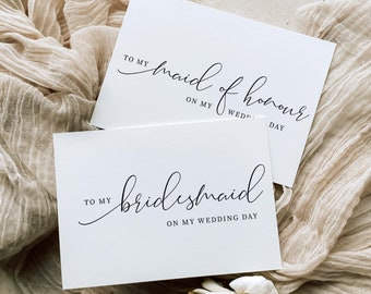 To My Bridesmaid and Maid Of Honour On My Wedding Day Card, Minimalist Wedding Card, Thank You Bridal Party Card, White, Brooklyn