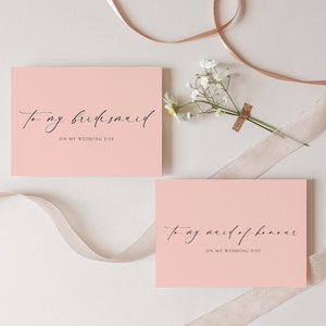 To My Bridesmaid and Maid Of Honour On My Wedding Day Card, Minimalist Wedding Card, Thank You Bridal Party Card, Rose Pink, Ellesmere
