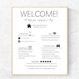 Airbnb Welcome Sign,Vacation Rental Printable, Editable Template, Things to Know, Guest Arrival Poster, House Rules, Wifi Info Sheet, VRBO