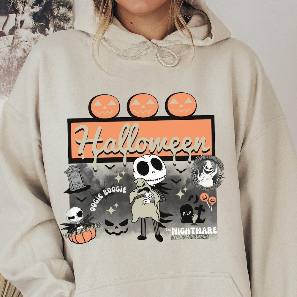 Retro Halloween Hoodie, Fall Hoodie, Nightmare Before Christmas Hoodie, Vintage Style Hoodie, Oversized Hoodie, Unisex Hoodie,