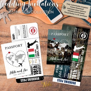 Passport and Boarding Pass Wedding Invitation Set | Custom, Personalised, Editable, Printable, Wedding Cards, Destination Wedding, Travel