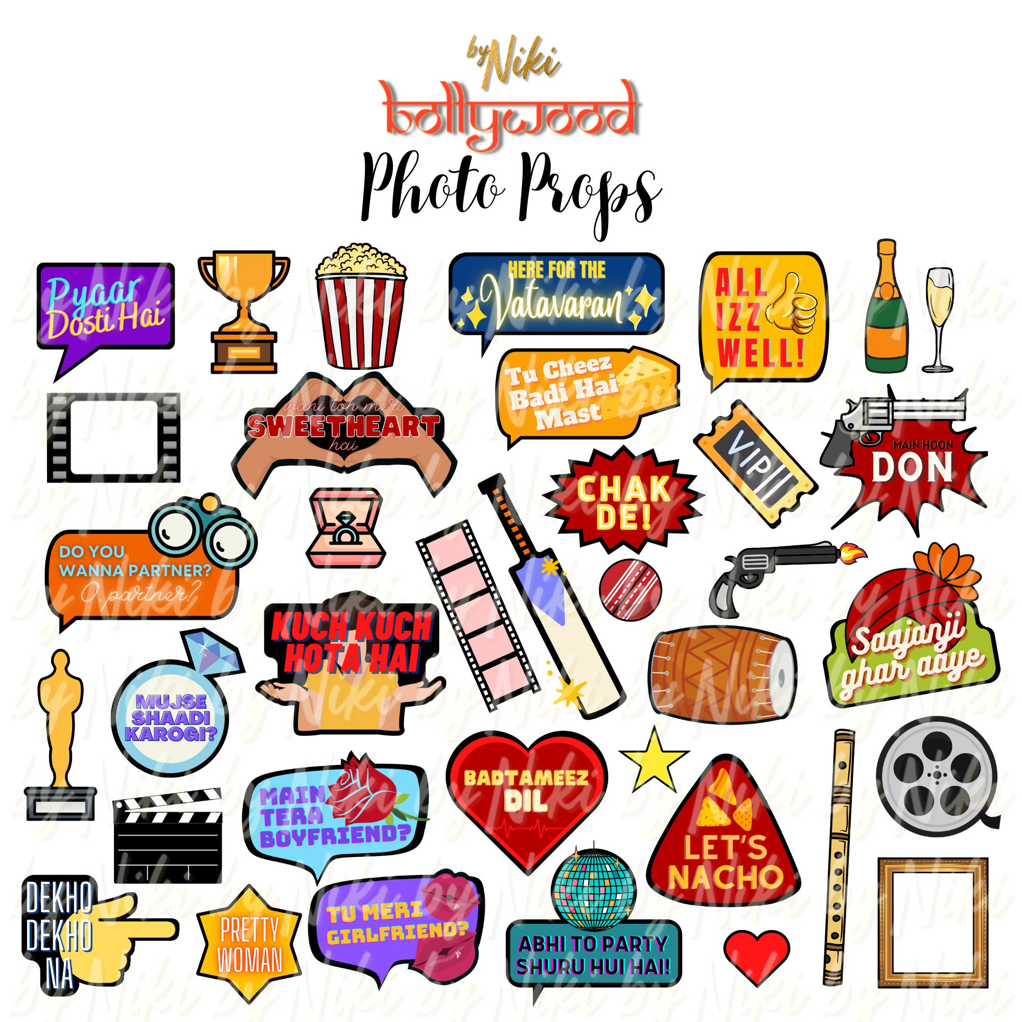 Bollywood Photo Booth Props - 30+ Pack | Bollywood Quotes Props ...