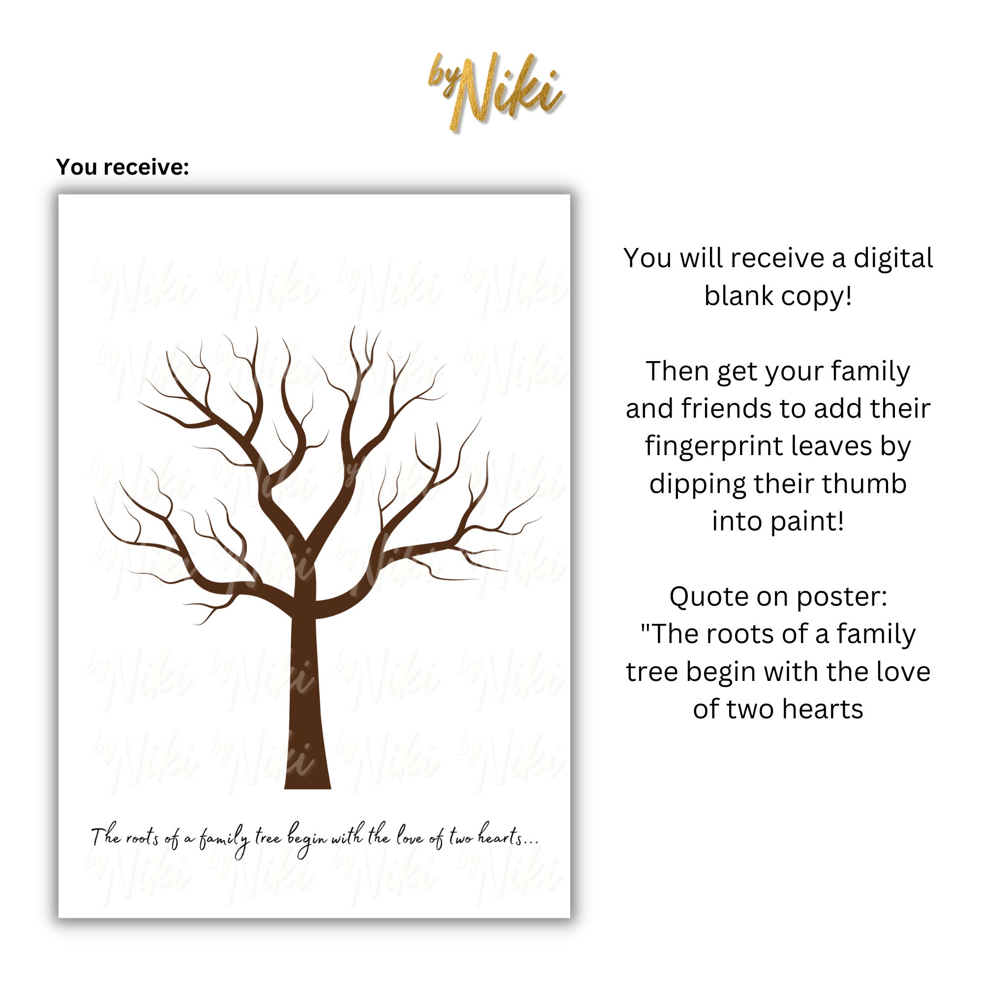 Family Tree Poster | Fingerprint Family Tree | Friends and Family Wedding  Guest Book | Digital Print | Blank Family Tree, image size:2000x2000