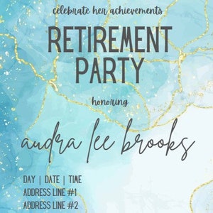 Blue & Gold Marble Retirement Invitation