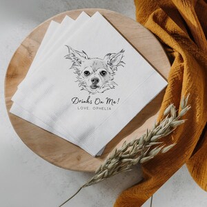 Custom illustrated dog wedding napkins, bridal shower, engagement party, custom bar napkins, custom pet wedding napkins, dog napkins
