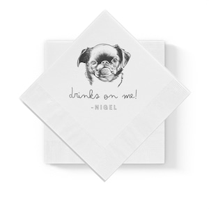 Custom illustrated pet wedding napkins,custom bar napkins, bridal shower, engagement party, , custom pet wedding napkins, dog napkins