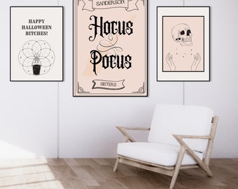 Wandkunst 3er Set / hel oranje beige / Line Art / Halloween Wandkunst / Herbst Dekor / Sofortiger Download
