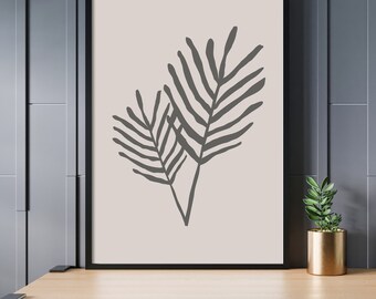 Wall Art, Plant Line Art, Wall Decor, Wall Hanging, Beige Gray, Printable Art, Instant Download