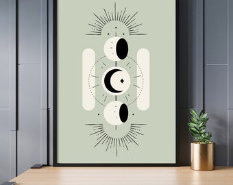 Wandkunst Sonnenaufgang Spirituelle Abstrakte Boho Kunst, druckbare Line Art, Boho Wandkunst, grün, direkter Download