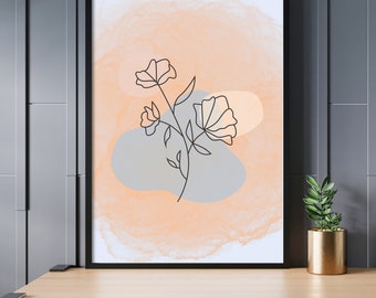 Wandkunst Aquarell, Spirituelle Abstracte Boho Kunst, druckbare Linie Kunst, Boho Blau Orange Wandkunst, Sofortiger Download
