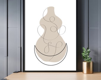 Wandkunst beige, Line Art Minimalist, Boho Wanddeko, druckbare Kunst, Sofortiger Download