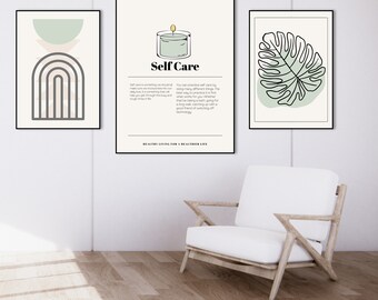 Wandkunst Self Care, Grün Beige, Line Art, Boho Minimalistische Kunst, Sofortiger Download, druckbare Kunst