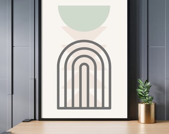 Wandkunst Boho, Grün beige Kunst, Linie Abstrakte Kunst, Wandbehang, Schleife, Geometik, Sofort Download, druckbar