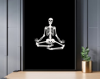 Wandkunst Skelett, Halloween Wandkunst, Yoga Mediterende Kunst, druckbare Line Art, schwarz weiß, direkter Download