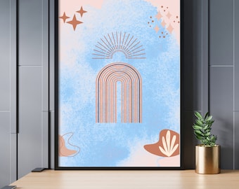 Kunst aan de muur Aquarel, Spirituele Abstracte Boho Art, Afdrukbare Line Art, Boho Blue Wall Art, Instant download
