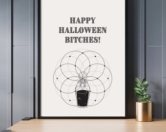 Wandkunst Zaubertrank, spirituelle Hexe Halloween Kunst, druckbare Line Art, Beige schwarz Herbst Dekor, direkter Download