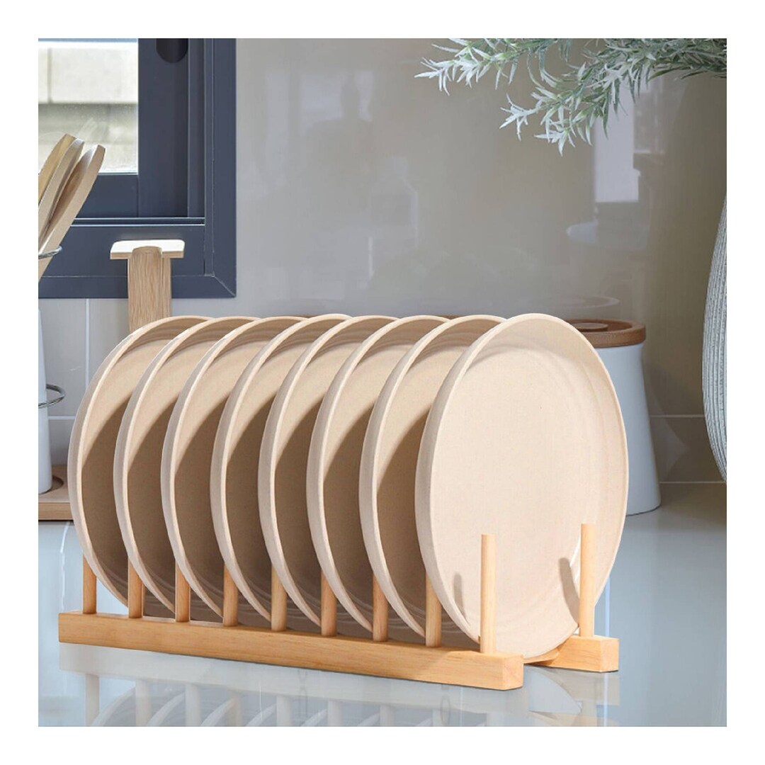 Bamboo Dishes Rack Wooden Plate and Cup Holder, Cutting Board and