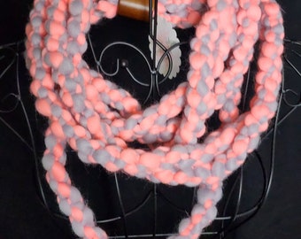 Scarf - Multi strand pink and gray infinity scarf