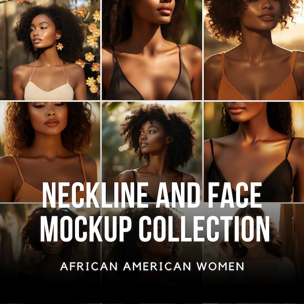 10+ mockups for your own chains | African American Women | Neck, chest & decollete template for jewelry brand, sales promotion, necklace