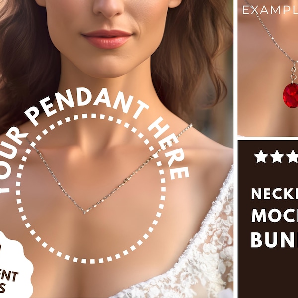 Leere Halsketten für Frauen | Mockup Bundle | Einfügen von Schmuckanhängern | Anpassbar, DIY, Schmuckherstellung, Gold, Silber, Bronze