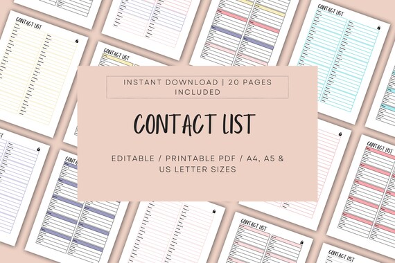 Editable Printable Contact List Contact List Pdf Contact - Etsy