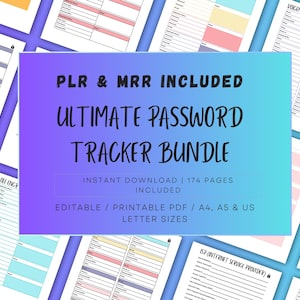 PLR, MRR, Editable, Printable Password Tracker Bundle, Password Log, Password Organizer, Password Keeper, Digital Download, Planner