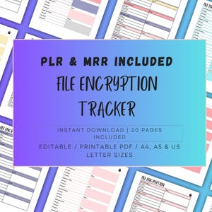 May include: A digital download of a printable file encryption tracker. The tracker is designed to help you keep track of your encrypted files. The tracker is available in A4, A5, and US letter sizes. The tracker is available in a variety of colors, including pink, blue, and yellow.