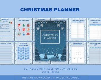 Printable Christmas Planner, Editable Christmas Template, Christmas Budget, Gift List, Christmas Organizer, Editable Digital Download