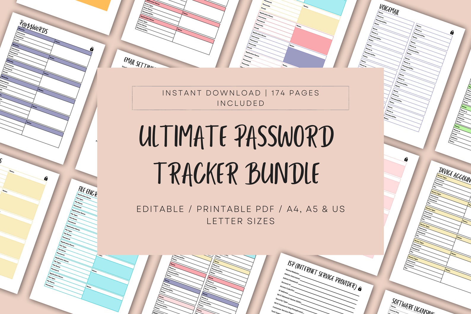 Editable, Printable Password Tracker Bundle, Password Log, Password