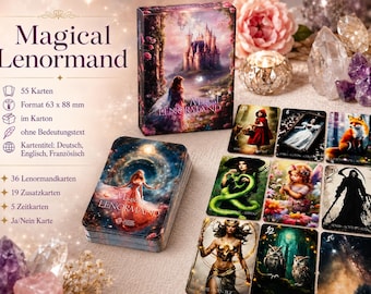 Magical Lenormand Oracle Cards with titles in German, English & French