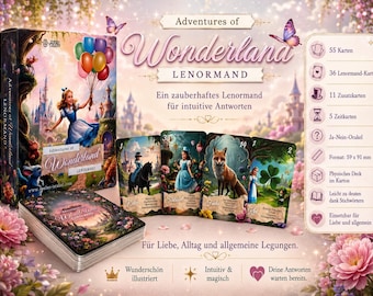 Adventures of Wonderland Lenormand with interpretation text for beginners and advanced readers - German - easy to interpret - oracle cards
