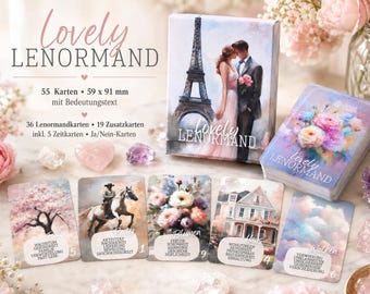 Lovely Lenormand including 19 additional cards with interpretive text in German, English or French - easy to interpret - oracle cards