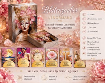 Lenormand Flower Magic with interpretation text for beginners and advanced readers - German - easy to interpret - oracle cards - romantic pink rose
