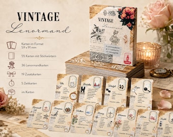Vintage Lenormand cards with interpretation text for beginners and advanced readers - German - easy to interpret - oracle cards