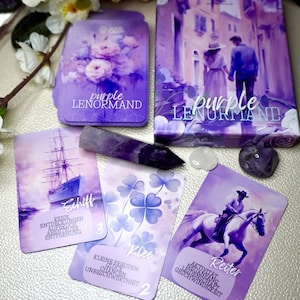 Purple Lenormand inkl. 19 Zusatzkarten mit Deutungstext für Anfänger und Fortgeschrittene - deutsch - leicht zu deuten   - Orakelkarten