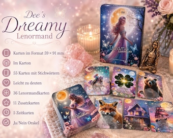 Drömlik Lenormand med tolkningstext för nybörjare och avancerade läsare - Tyska - lätt att tolka - orakelkort