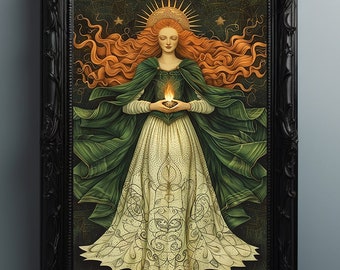 Brigid Celtic Pagan Goddess of Healing Print,  Poetry Wisdom Deity Fine Art Giclee, Irish Vintage Painting, Esoteric Ancient Myth Art M02