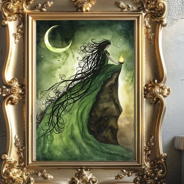 Brigid Celtic Goddess of Poetry, Awen Inspiration, Celtic Muse, Moon Goddess Art, Spiritual Awakening Deity, Irish Esoteric Myth Art M92