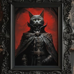 Black Cat Vampire Count Dracula, Goth Feline Vintage Poster, Art Poster Print, Dark Academia, Wicca Whimsical Animals, H31